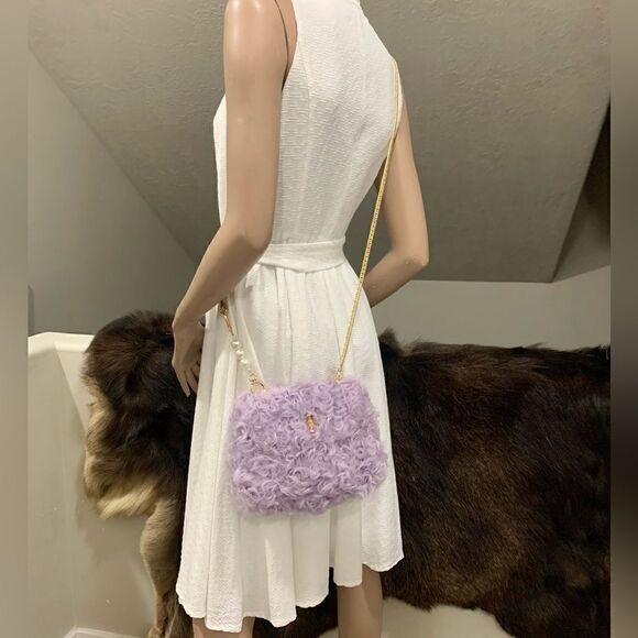 Handmade Genuine Curly Shearling Bamboo handle Bag/Shoulder Bag/Crossbody - Picture 7 of 16